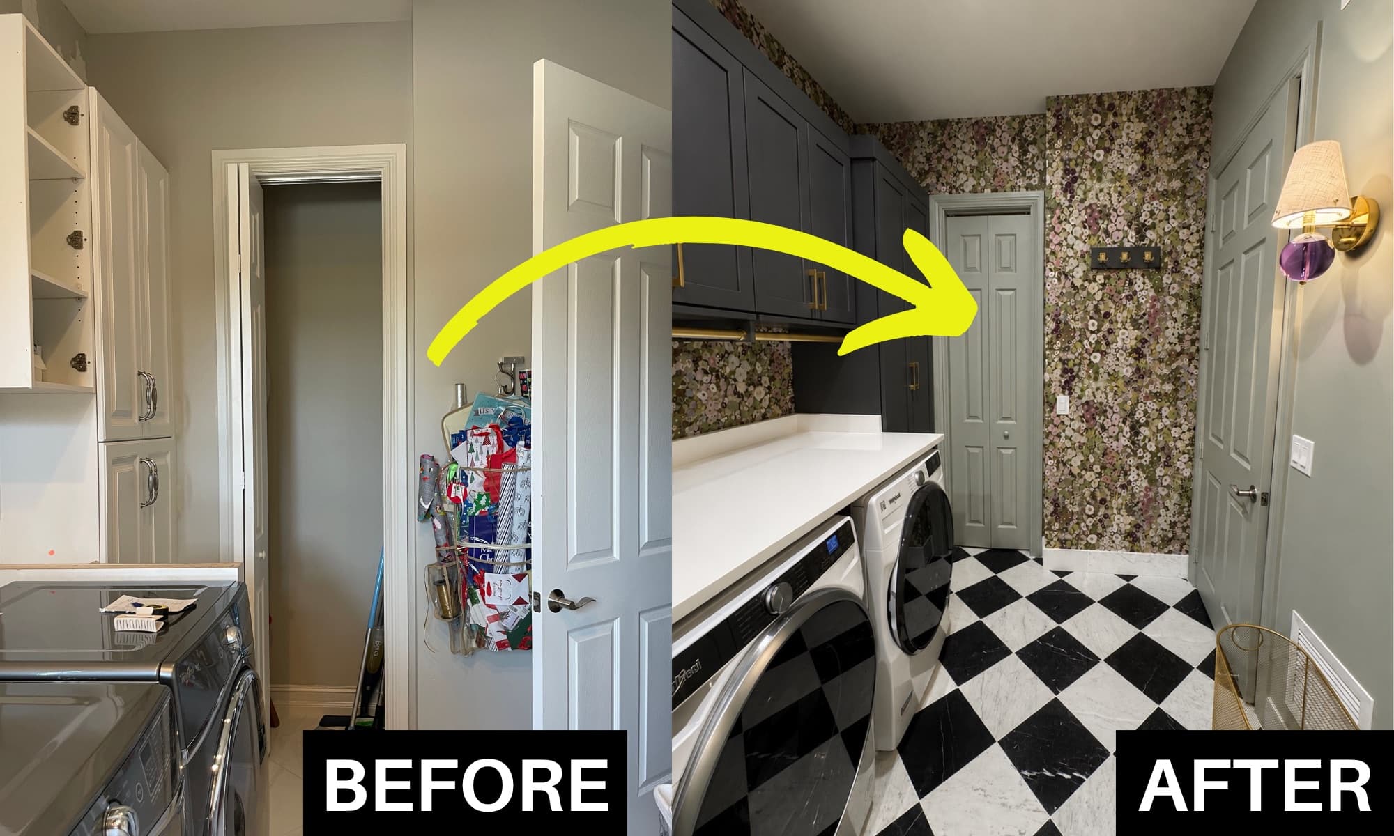 A laundry room, before and after