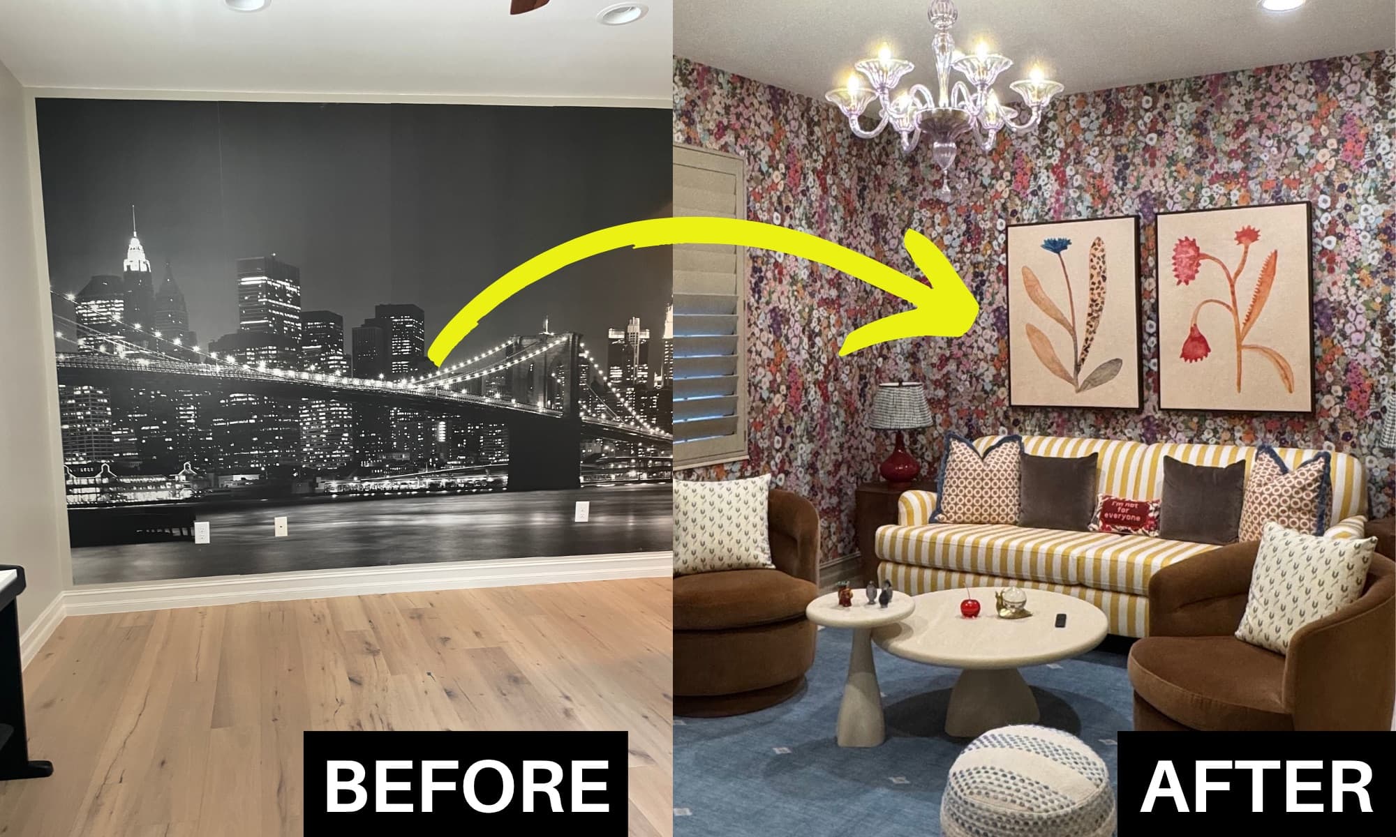 A living room, before and after